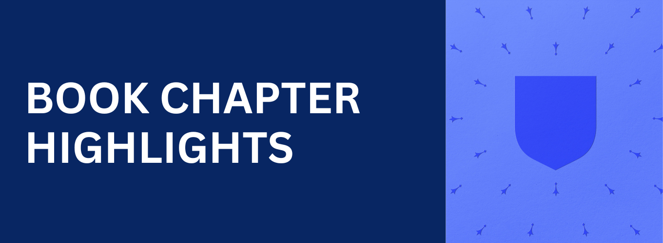 Blue background with white text overlaid that says Book Chapter Highlights. To the right is the Cambridge shield on a lighter blue background.