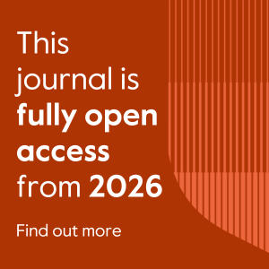 Orange background with text "this journal is fully open access from 2026". Link to FAQs.